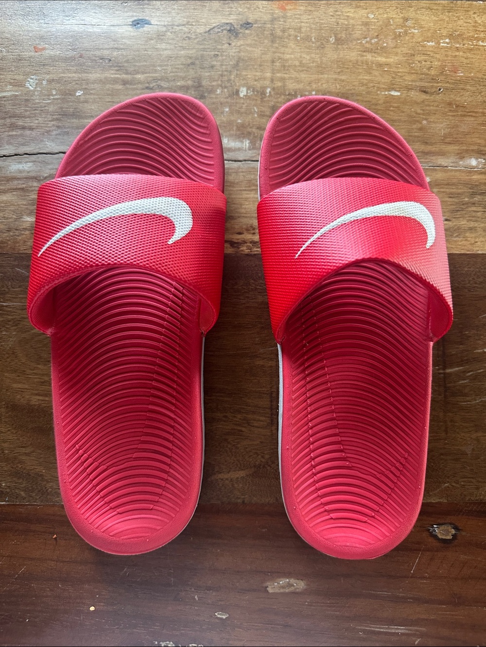 Nike Kids Red Slide Sandals with White Swoosh
